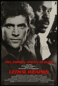 6r525 LETHAL WEAPON advance 1sh 1987 great close image of cop partners Mel Gibson & Danny Glover!