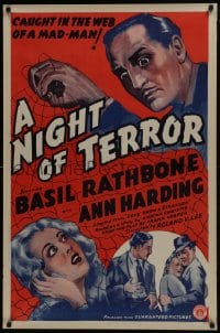 6r555 LOVE FROM A STRANGER 1sh R1942 Basil Rathbone, Agatha Christie, A Night of Terror!