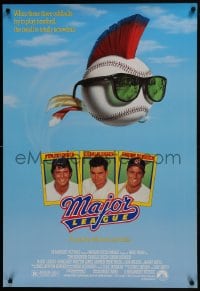 6r568 MAJOR LEAGUE 1sh 1989 Charlie Sheen, Tom Berenger, wacky art of baseball with mohawk!