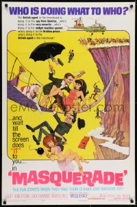 6r585 MASQUERADE 1sh 1965 Cliff Robertson, great wacky Jack Rickard artwork!