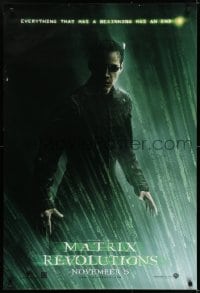 6r592 MATRIX REVOLUTIONS teaser 1sh 2003 Wachoskis, cool image of Keanu Reeves as Neo!