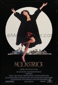 6r618 MOONSTRUCK 1sh 1987 Nicholas Cage, Olympia Dukakis, Cher in front of NYC skyline!