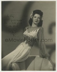 6s089 PEGGY RYAN signed deluxe 10.5x13.5 still 1940s the Universal musical star wearing cool dress!