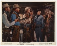 6s193 BOB STEELE signed color 8x10 still 1956 with cowboys surrounding Jerry Lewis in Pardners!