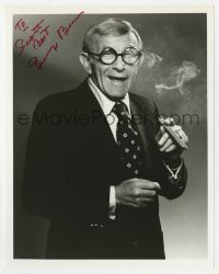 6s769 GEORGE BURNS signed 8x10.25 REPRO still 1980s in tuxedo smiling really big holding a cigar!