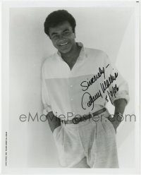 6s637 JOHNNY MATHIS signed 8x10 publicity still 1986 smiling portrait of the singer by David Vance!