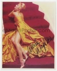 6s866 MARLA MAPLES signed color 8x10 REPRO still 2000s in sexy flowing dress on red stairs!