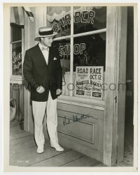 6s501 RED SKELTON signed 8x10.25 TV still R1960s full-length outside barber shop in Excuse My Dust!