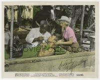 6s589 VIRGINIA MAYO signed color 8x10 still 1956 on boat with sick George Nader in Congo Crossing!