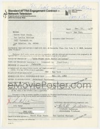 6s016 LESLIE NIELSEN signed contract 1982 appearing on Late Night with David Letterman for $431.75!