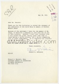 6s005 EDWARD G. ROBINSON signed letter 1961 sending his regrets after a long trip to Japan!