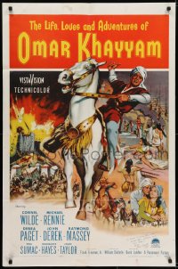 6s026 LIFE, LOVES & ADVENTURES OF OMAR KHAYYAM signed 1sh 1957 by John Abbott, art of Cornel Wilde!
