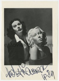 6s126 HEDY LAMARR signed 8x11 magazine page 1989 posing with a bust statue of her in the same pose!