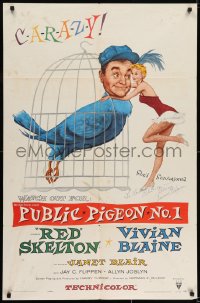 6s030 PUBLIC PIGEON NO 1 signed 1sh 1956 by Vivian Blaine, art with Red Skelton as bird in cage!