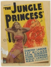 6s094 JUNGLE PRINCESS signed mini WC 1936 by Dorothy Lamour, who's wearing a sexy sarong, very rare!