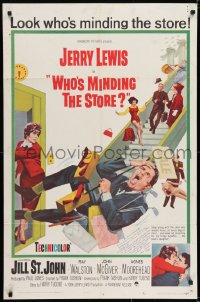 6s035 WHO'S MINDING THE STORE signed 1sh 1963 by John Abbott, art of unhandy man Jerry Lewis!