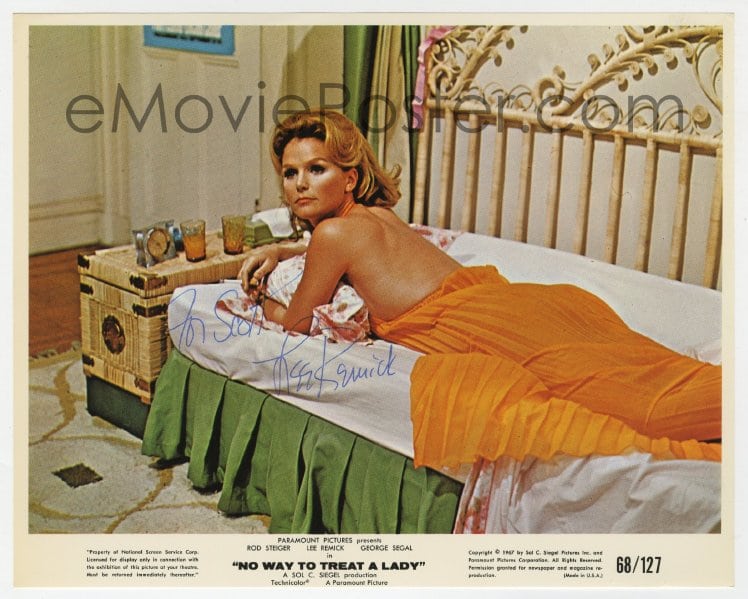 : 6s401 LEE REMICK signed color 8x10 still 1968 close up  laying on bed in No Way to Treat a Lady!