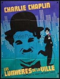 6t779 CITY LIGHTS French 1p R1970s Charlie Chaplin as the Tramp, classic boxing comedy, Kouper art!