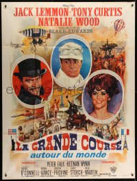 6t834 GREAT RACE French 1p 1966 art of Tony Curtis, Jack Lemmon & Natalie Wood by Jean Mascii!