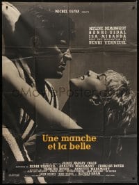 6t863 KISS FOR A KILLER yellow title French 1p 1957 c/u of sexy Mylene Demongeot & Henri Vidal!