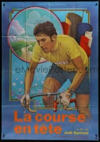 6t865 LA COURSE EN TETE French 1p 1974 Joel Santoni, art of real life cyclist Eddy Merckx on bike!