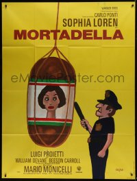 6t873 LADY LIBERTY French 1p 1972 great art of cop & Sophia Loren on giant sausage by Savignac!