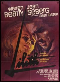 6t882 LILITH French 1p 1964 great different Belicchi art of Warren Beatty & Jean Seberg!