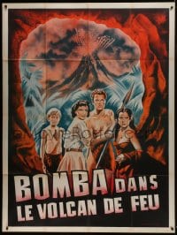 6t889 LOST VOLCANO French 1p R1950s Johnny Sheffield as Bomba the Jungle Boy, art of cast & eruption!