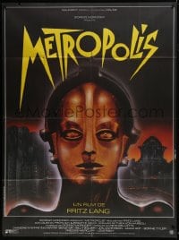 6t895 METROPOLIS French 1p R1984 Fritz Lang classic, Phillippe art of robot Brigitte Helm!