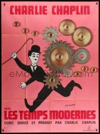 6t900 MODERN TIMES French 1p R1970s Leo Kouper art of Charlie Chaplin running by giant gears!