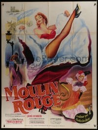 6t906 MOULIN ROUGE French 1p R1950s wonderful different art of sexy French showgirl kicking her leg!