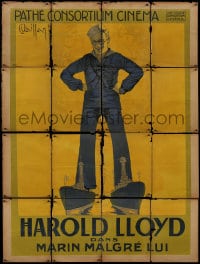 6t942 SAILOR-MADE MAN yellow style French 1p 1923 Vaillant art of giant Harold Lloyd over ships!