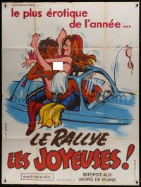 6t948 SEX RALLY French 1p 1974 G. Ferro cartoon art of naked couple having sex in car!