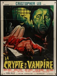 6t971 TERROR IN THE CRYPT French 1p 1965 different art of Christopher Lee looming over sexy woman!