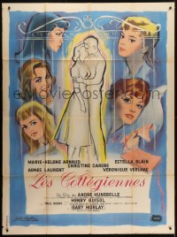 6t981 TWILIGHT GIRLS French 1p 1961 great art of Agnes Laurent & top cast + couple embracing!