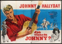 6t706 WHERE ARE YOU FROM, JOHNNY? French 2p 1964 Charles Rau art of Johnny Hallyday with guitar!