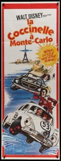 6t733 HERBIE GOES TO MONTE CARLO French door panel 1978 Disney, wacky art of Volkswagen Beetle!