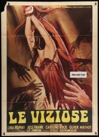 6t229 EXORCISM & BLACK MASSES Italian 1p 1974 Jess Franco, Piovano art of bound woman groped, rare!