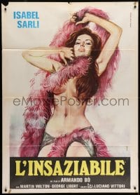 6t245 INSATIABLE WIDOW Italian 1p 1978 full-length art of sexy topless Isabel Sarli by Ferrari!