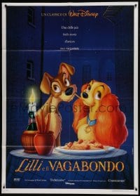 6t251 LADY & THE TRAMP Italian 1p R1990s Disney classic dog cartoon, best spaghetti scene!