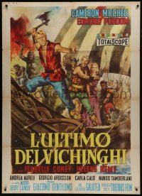 6t252 LAST OF THE VIKINGS Italian 1p 1962 L'Ultimo dei Vikinghi, art of Cameron Mitchell fighting!