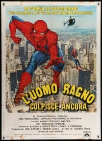 6t293 SPIDER-MAN STRIKES BACK Italian 1p 1979 Marvel Comics, slinging webs over New York City!