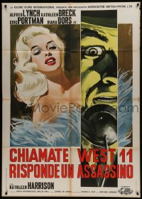 6t315 WEST 11 Italian 1p 1963 great different Symeoni art of sexy blonde Diana Dors, ultra rare!