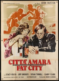 6t350 FAT CITY Italian 2p 1973 different Symeoni art of Stacy Keach, Susan Tyrrell & boxing match!