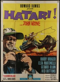 6t359 HATARI Italian 2p 1962 Howard Hawks, cool artwork of John Wayne in Africa by Enzo Nistri!