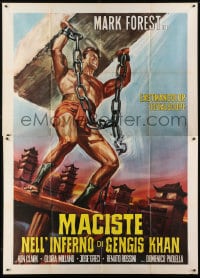 6t362 HERCULES AGAINST THE BARBARIAN Italian 2p R1960s cool different art of strongman Mark Forest!