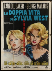 6t393 SYLVIA Italian 2p 1965 different art with two images of sexy blonde Carroll Baker!