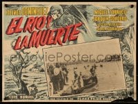 6t145 EL RIO Y LA MUERTE Mexican LC 1954 Luis Bunuel, cool border art of Death looming over river!