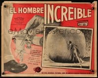 6t157 INCREDIBLE SHRINKING MAN Mexican LC 1957 great fx image of tiny man with nail by yarn ball!
