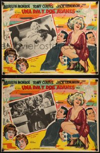 6t117 SOME LIKE IT HOT 2 Mexican LCs 1959 sexy Marilyn Monroe, Tony Curtis & Jack Lemmon in drag!